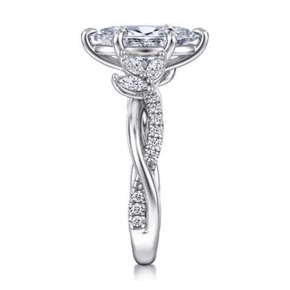 Deisha - 14K White Gold Twisted Marquise Shape Diamond Engagement Ring
