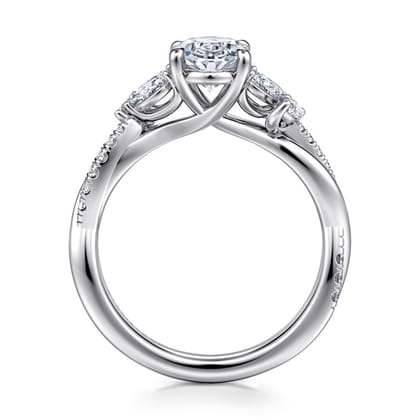 Deisha - 14K White Gold Twisted Oval Diamond Engagement Ring