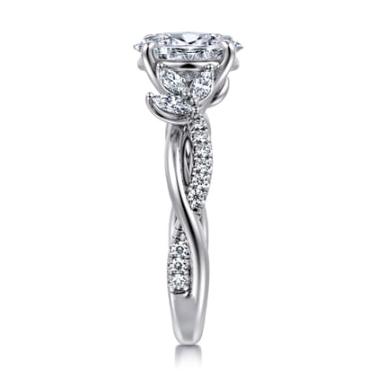 Deisha - 14K White Gold Twisted Oval Diamond Engagement Ring
