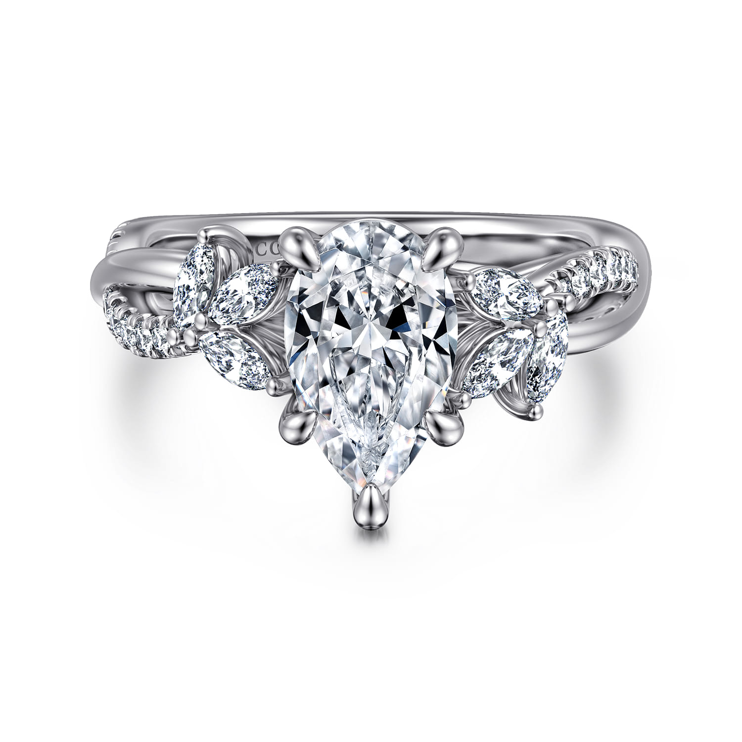 Deisha - 14K White Gold Twisted Pear Shape Diamond Engagement Ring