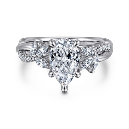 Deisha - 14K White Gold Twisted Pear Shape Diamond Engagement Ring