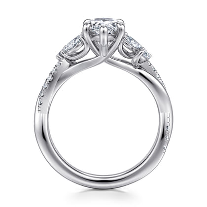 Deisha - 14K White Gold Twisted Pear Shape Diamond Engagement Ring