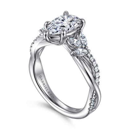 Deisha - 14K White Gold Twisted Pear Shape Diamond Engagement Ring