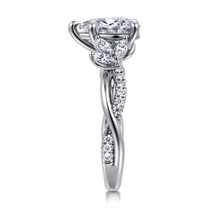Deisha - 14K White Gold Twisted Pear Shape Diamond Engagement Ring