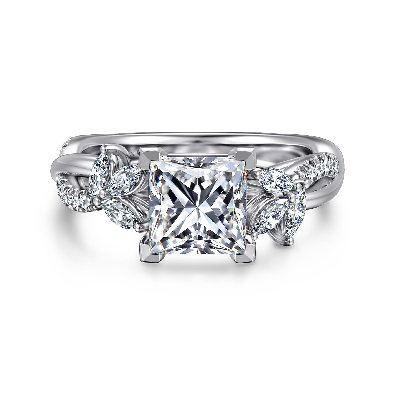 Deisha - 14K White Gold Twisted Princess Cut Diamond Engagement Ring