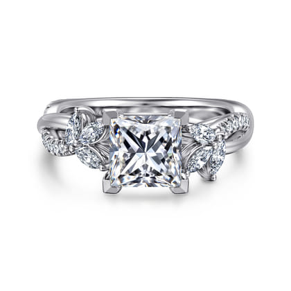 Deisha - 14K White Gold Twisted Princess Cut Diamond Engagement Ring