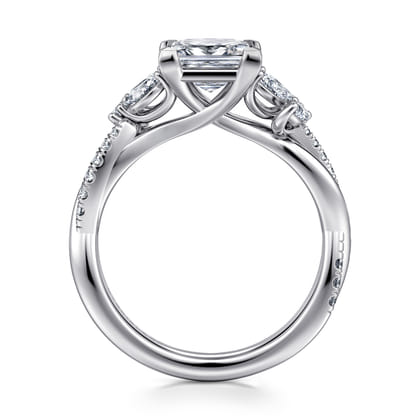 Deisha - 14K White Gold Twisted Princess Cut Diamond Engagement Ring