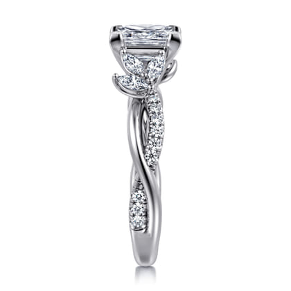 Deisha - 14K White Gold Twisted Princess Cut Diamond Engagement Ring