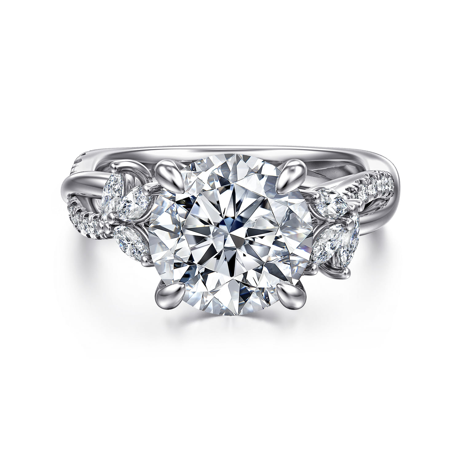 Deisha - 14K White Gold Twisted Round Diamond Engagement Ring