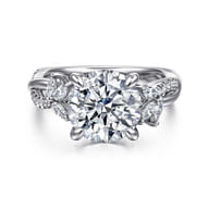 Deisha - 14K White Gold Twisted Round Diamond Engagement Ring