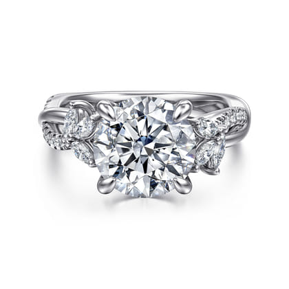Deisha - 14K White Gold Twisted Round Diamond Engagement Ring