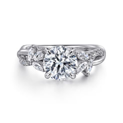 14K White Gold Twisted Round Diamond Engagement Ring