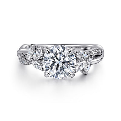 Deisha - 14K White Gold Twisted Round Diamond Engagement Ring