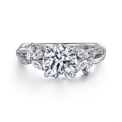 Deisha - 14K White Gold Twisted Round Diamond Engagement Ring