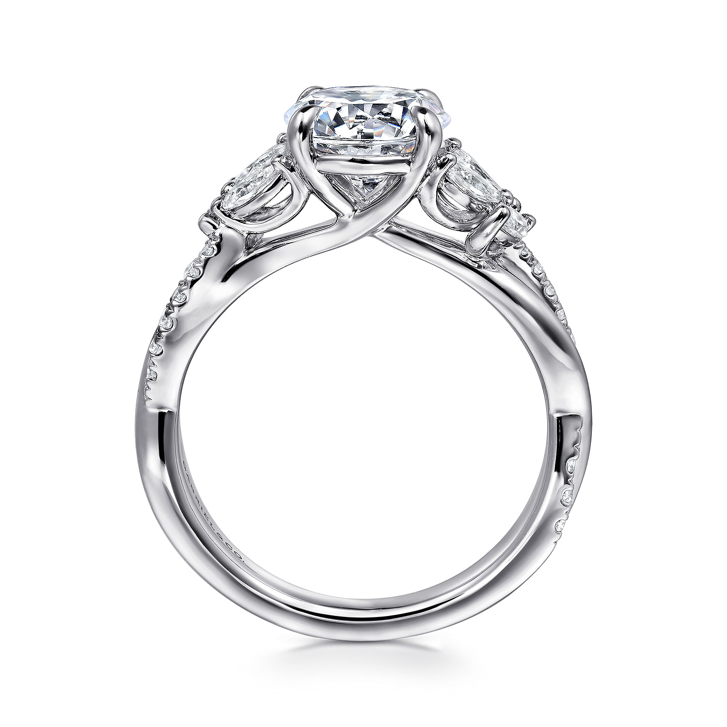 Deisha - 14K White Gold Twisted Round Diamond Engagement Ring