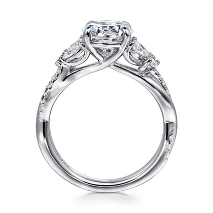 Deisha - 14K White Gold Twisted Round Diamond Engagement Ring