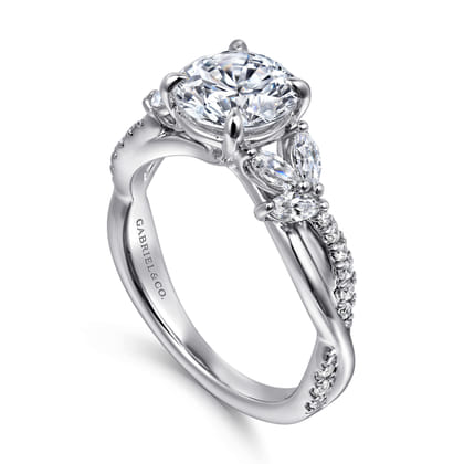 Deisha - 14K White Gold Twisted Round Diamond Engagement Ring