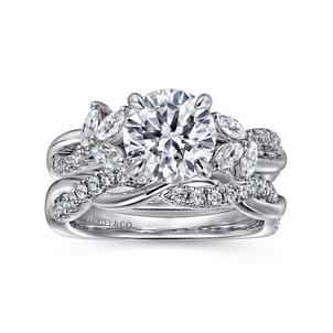 Deisha - 14K White Gold Twisted Round Diamond Engagement Ring