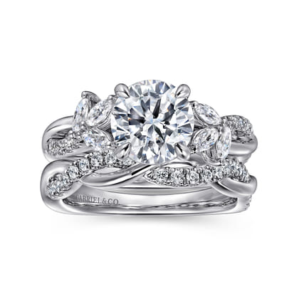 Deisha - 14K White Gold Twisted Round Diamond Engagement Ring