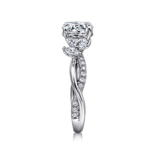 Deisha - 14K White Gold Twisted Round Diamond Engagement Ring