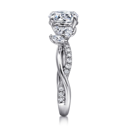 Deisha - 14K White Gold Twisted Round Diamond Engagement Ring