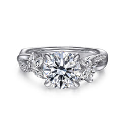 Deisha - 14K White Gold Twisted Round Diamond Engagement Ring