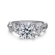 Deisha - 14K White Gold Twisted Round Diamond Engagement Ring