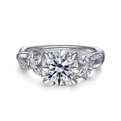 Deisha - 14K White Gold Twisted Round Diamond Engagement Ring
