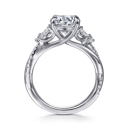 Deisha - 14K White Gold Twisted Round Diamond Engagement Ring