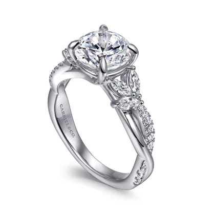 Deisha - 14K White Gold Twisted Round Diamond Engagement Ring