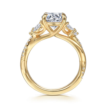 Deisha - 14K Yellow Gold Twisted Round Diamond Engagement Ring