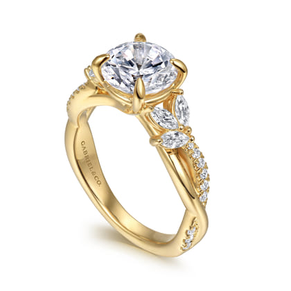 Deisha - 14K Yellow Gold Twisted Round Diamond Engagement Ring