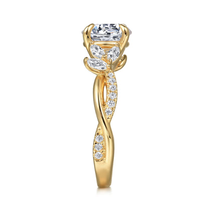 Deisha - 14K Yellow Gold Twisted Round Diamond Engagement Ring