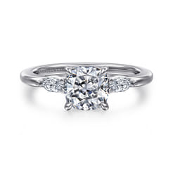 Dela - 14K White Gold Cushion Cut Three Stone Diamond Engagement Ring