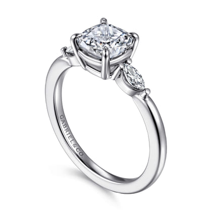 Dela - 14K White Gold Cushion Cut Three Stone Diamond Engagement Ring