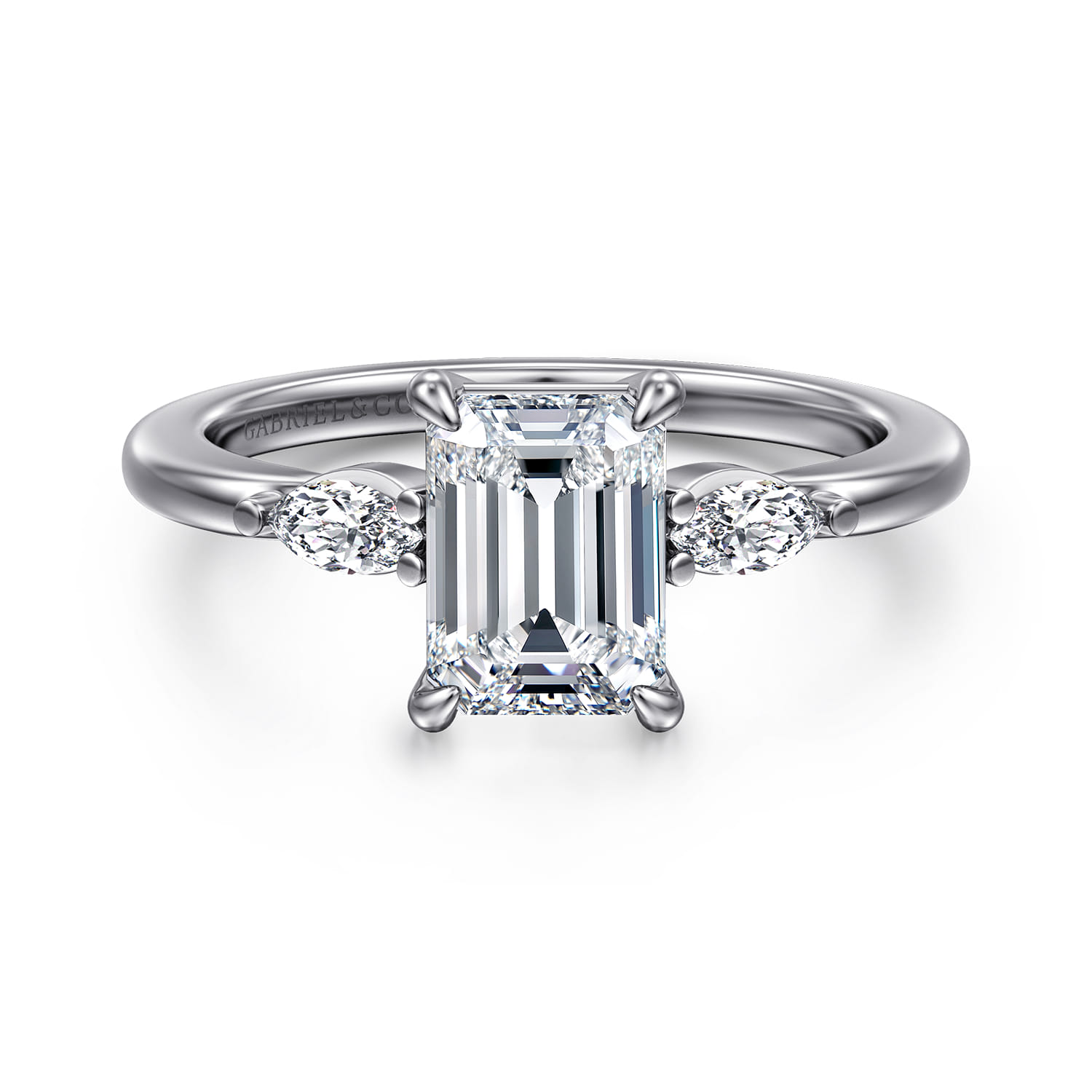 Dela - 14K White Gold Emerald Cut Three Stone Diamond Engagement Ring