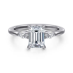 Dela - 14K White Gold Emerald Cut Three Stone Diamond Engagement Ring