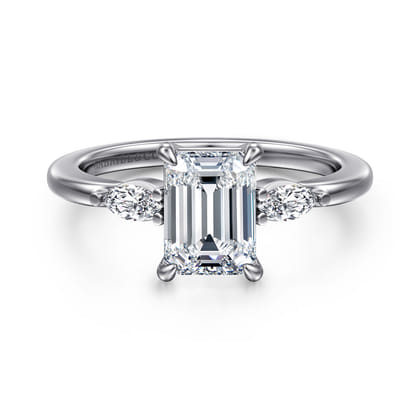 Dela - 14K White Gold Emerald Cut Three Stone Diamond Engagement Ring