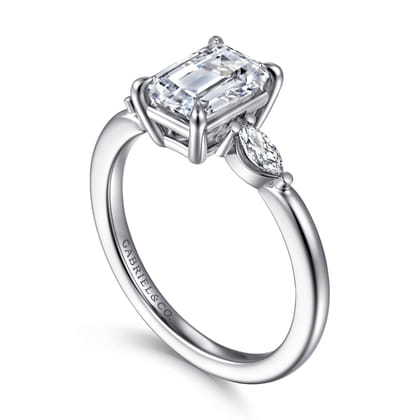 Dela - 14K White Gold Emerald Cut Three Stone Diamond Engagement Ring