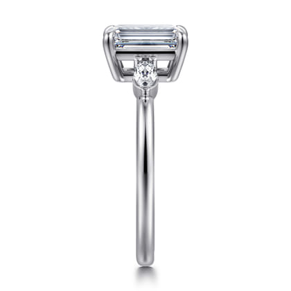 Dela - 14K White Gold Emerald Cut Three Stone Diamond Engagement Ring