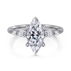 Dela - 14K White Gold Marquise Shape Three Stone Diamond Engagement Ring