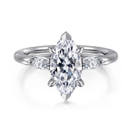 Dela - 14K White Gold Marquise Shape Three Stone Diamond Engagement Ring