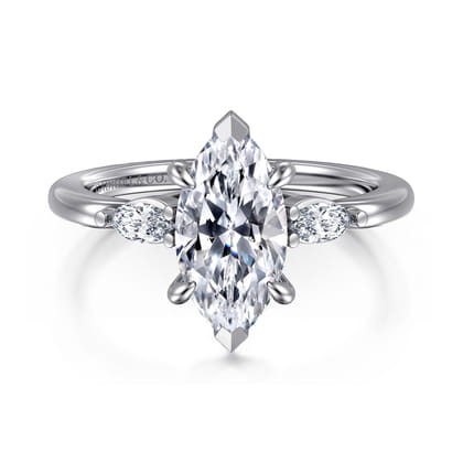 Dela - 14K White Gold Marquise Shape Three Stone Diamond Engagement Ring