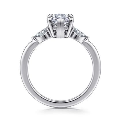Dela - 14K White Gold Marquise Shape Three Stone Diamond Engagement Ring