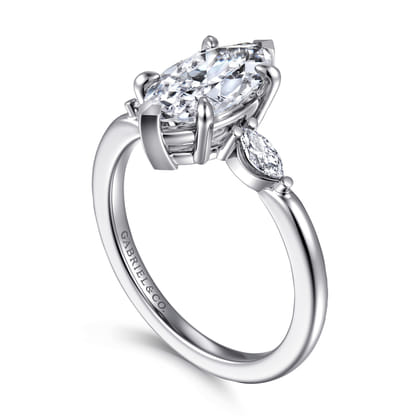 Dela - 14K White Gold Marquise Shape Three Stone Diamond Engagement Ring