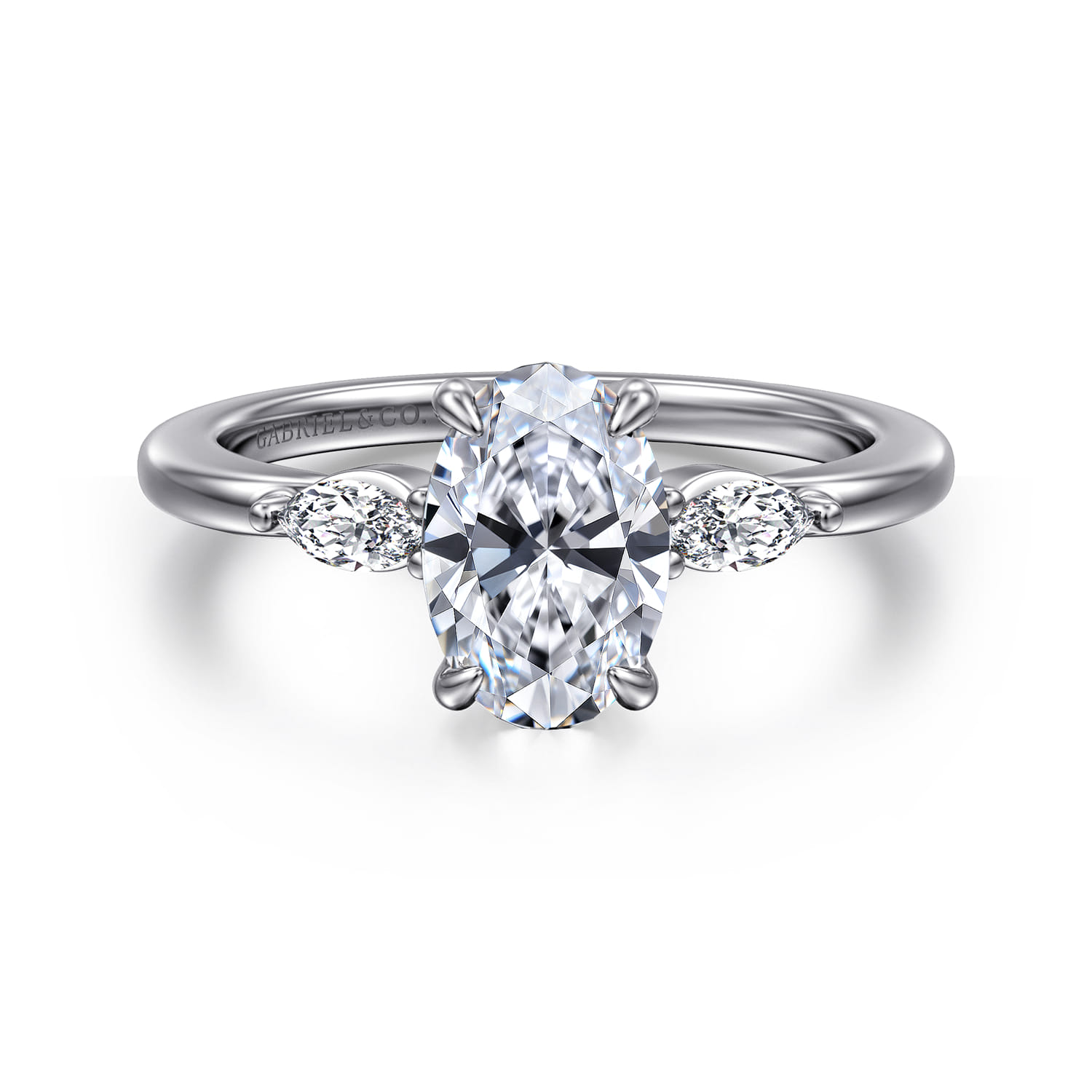 Dela - 14K White Gold Oval Three Stone Diamond Engagement Ring