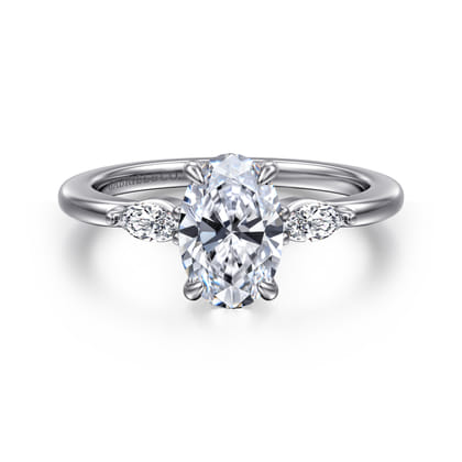 Dela - 14K White Gold Oval Three Stone Diamond Engagement Ring
