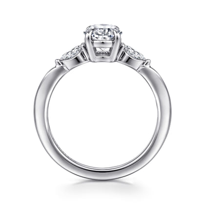 Dela - 14K White Gold Oval Three Stone Diamond Engagement Ring