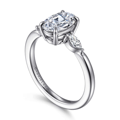Dela - 14K White Gold Oval Three Stone Diamond Engagement Ring