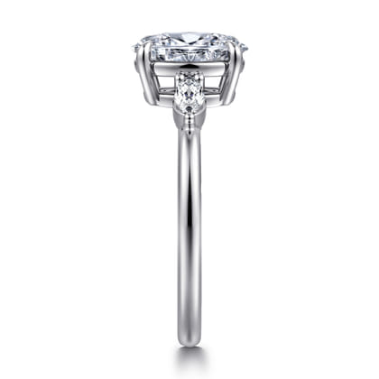 Dela - 14K White Gold Oval Three Stone Diamond Engagement Ring